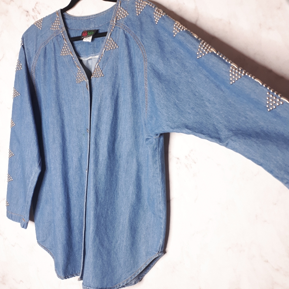 Pinky West Denim Batwing Jacket Silver Studs Large